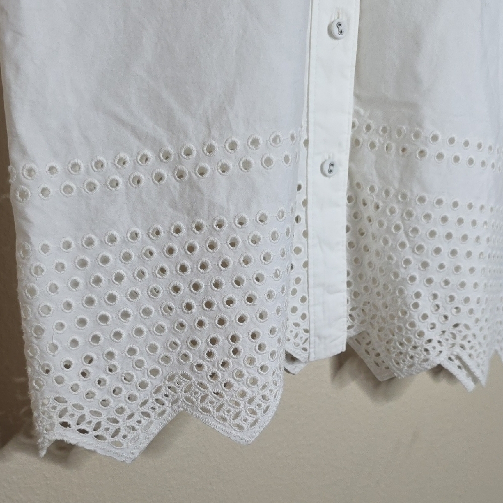 Madewell White Cotton Eyelet Embroidery Camp Shirt Shrunken Fit Scallop Hem XS - Picture 7 of 11
